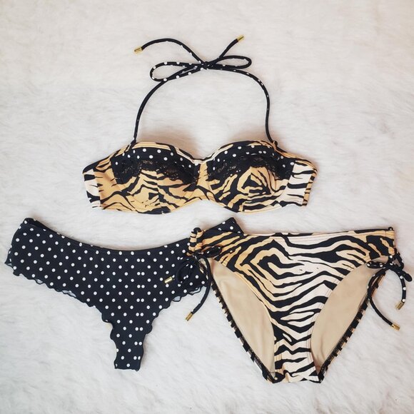 Victoria's Secret Other - Victoria's Secret Sexy Animal Print Underwire Bikini Swim Suit Set w/ 2 bottoms